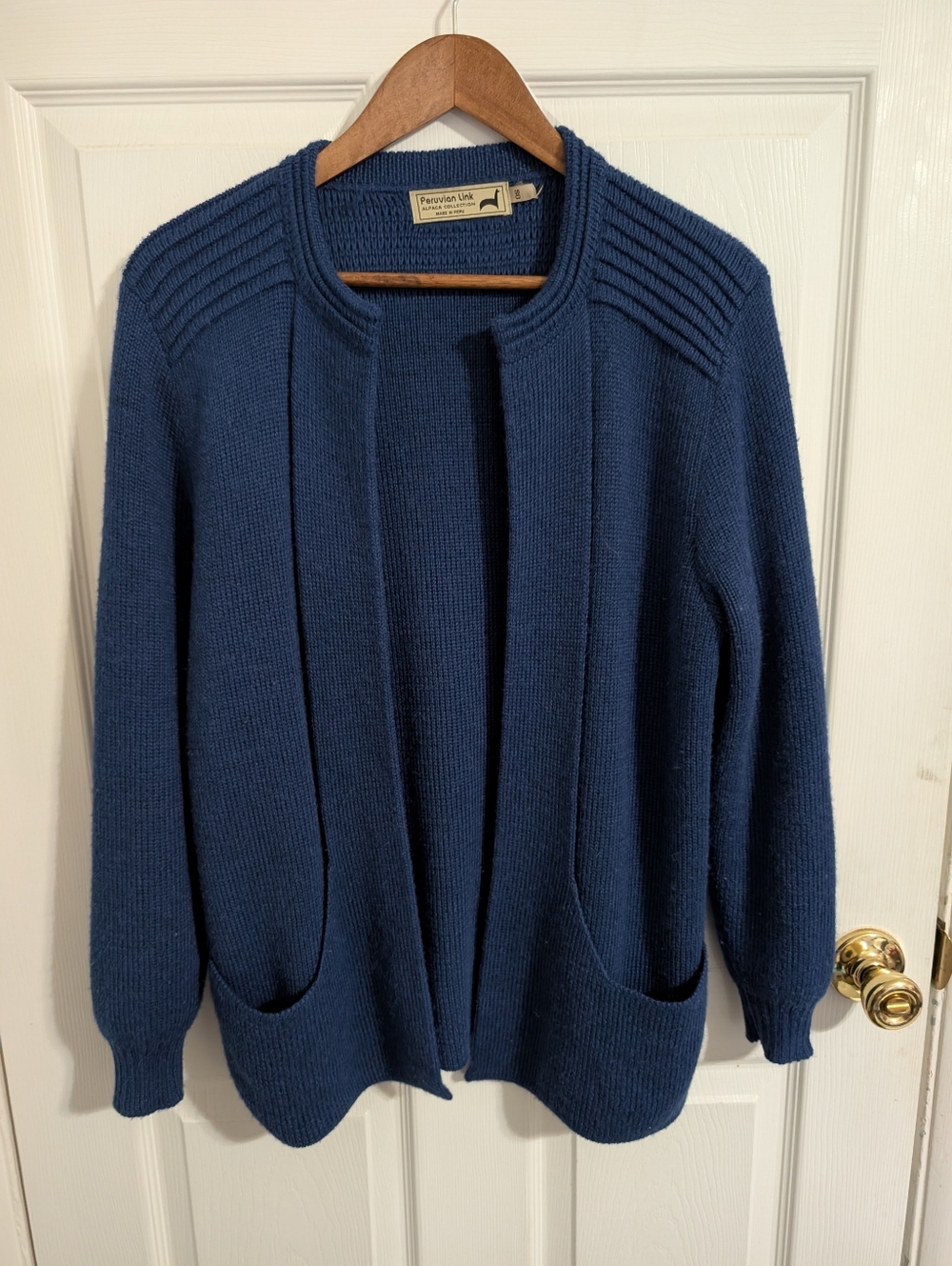 Peruvian Link Womens Sweater Blue Alpaca Cardigan One Size Open